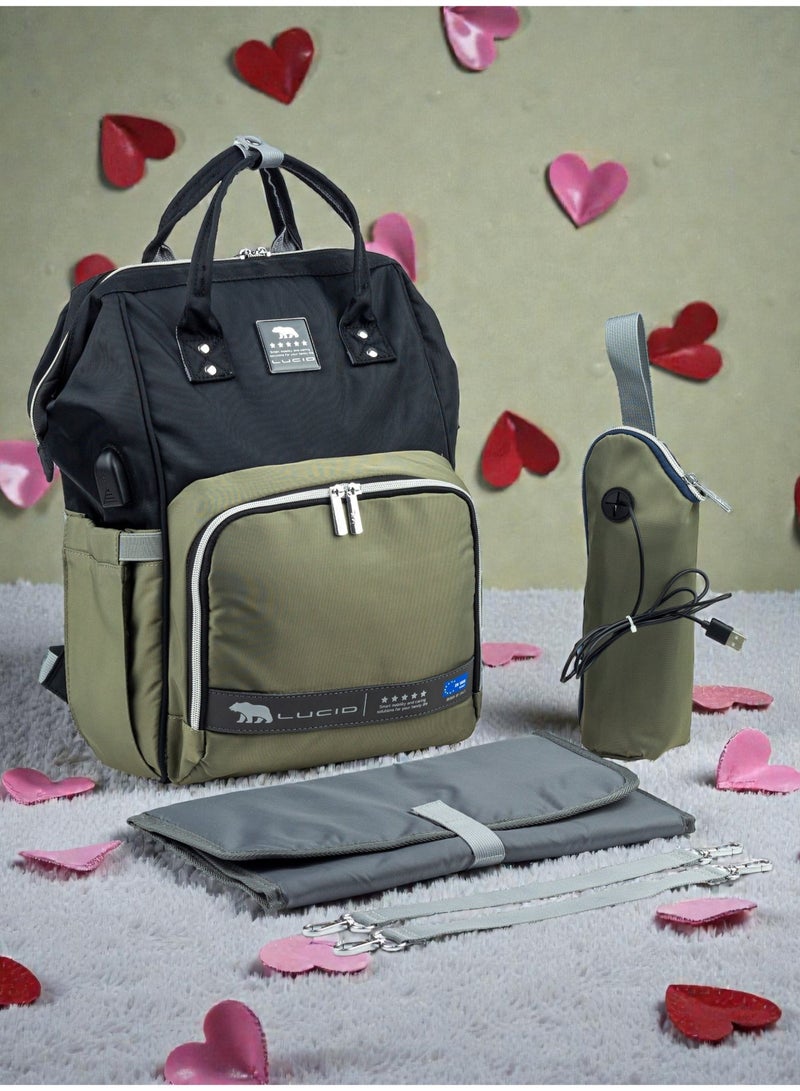 لوسيد حقيبه لوازم الأمهات الإصدار الاحدث من لوسيد مقاومة للمياه مع مفرش غيار وحافظه للببرونه حراريه بوصله تسخين-اسود فى زيتي - Image 1